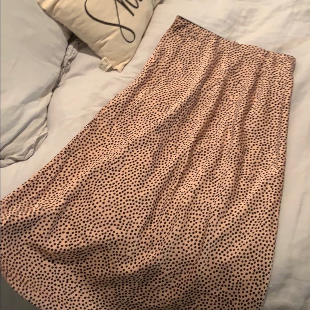 Light pink maxi skirt with black polkadots